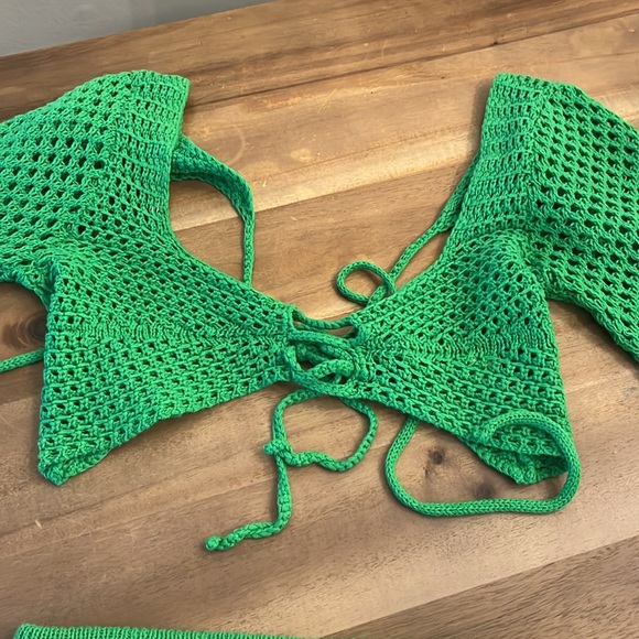 Green crochet set boho chic - Picture 4 of 5